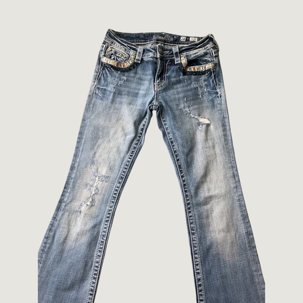 Miss Me MP7291B Mid Rise Bootcut Jeans Medium Wash Embellished Size 28 - Picture 2 of 11
